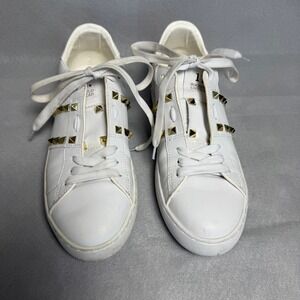 Valentino Garavani Rockstud Untitled White Leather Sneakers Gold Studs 39